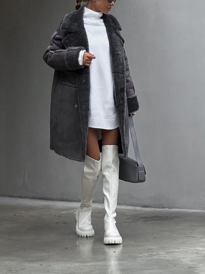 Women’s Plush Winter Coat for Faux-Fur Lining with Snap Closure