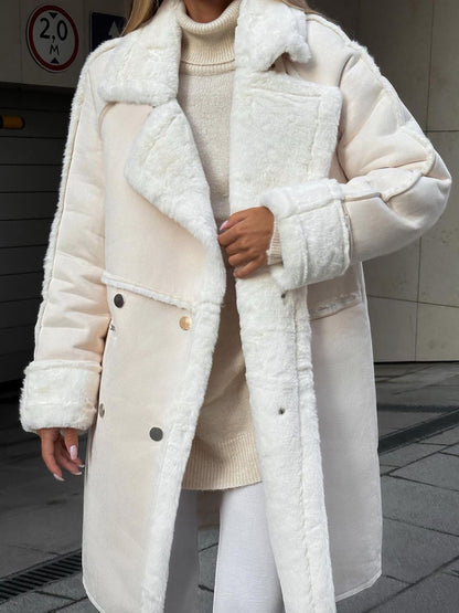 Women’s Plush Winter Coat for Faux-Fur Lining with Snap Closure