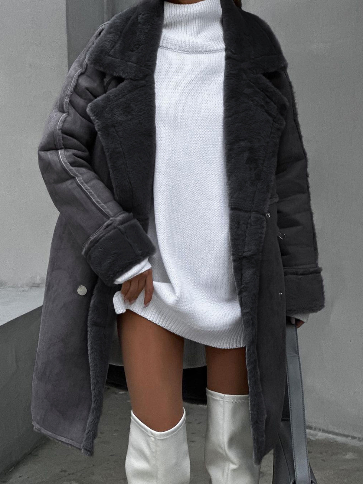 Women’s Plush Winter Coat for Faux-Fur Lining with Snap Closure
