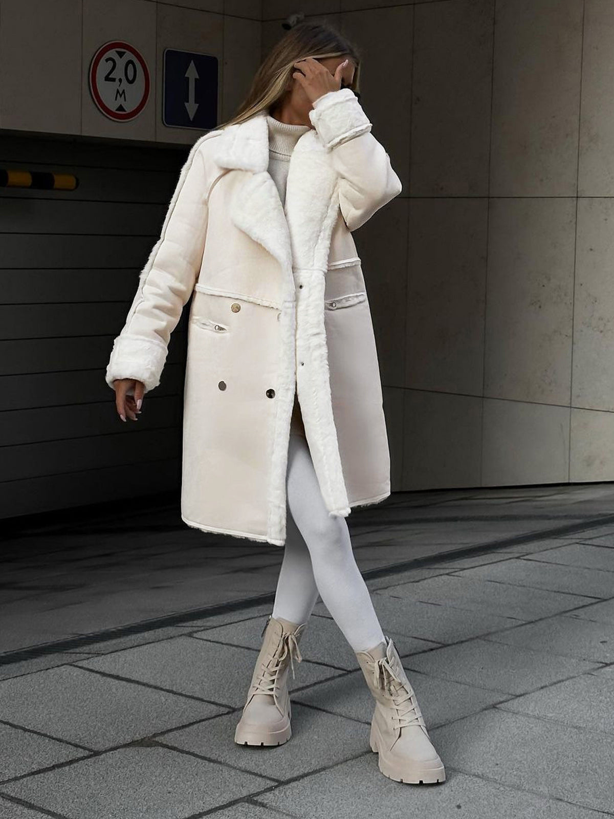 Women’s Plush Winter Coat for Faux-Fur Lining with Snap Closure