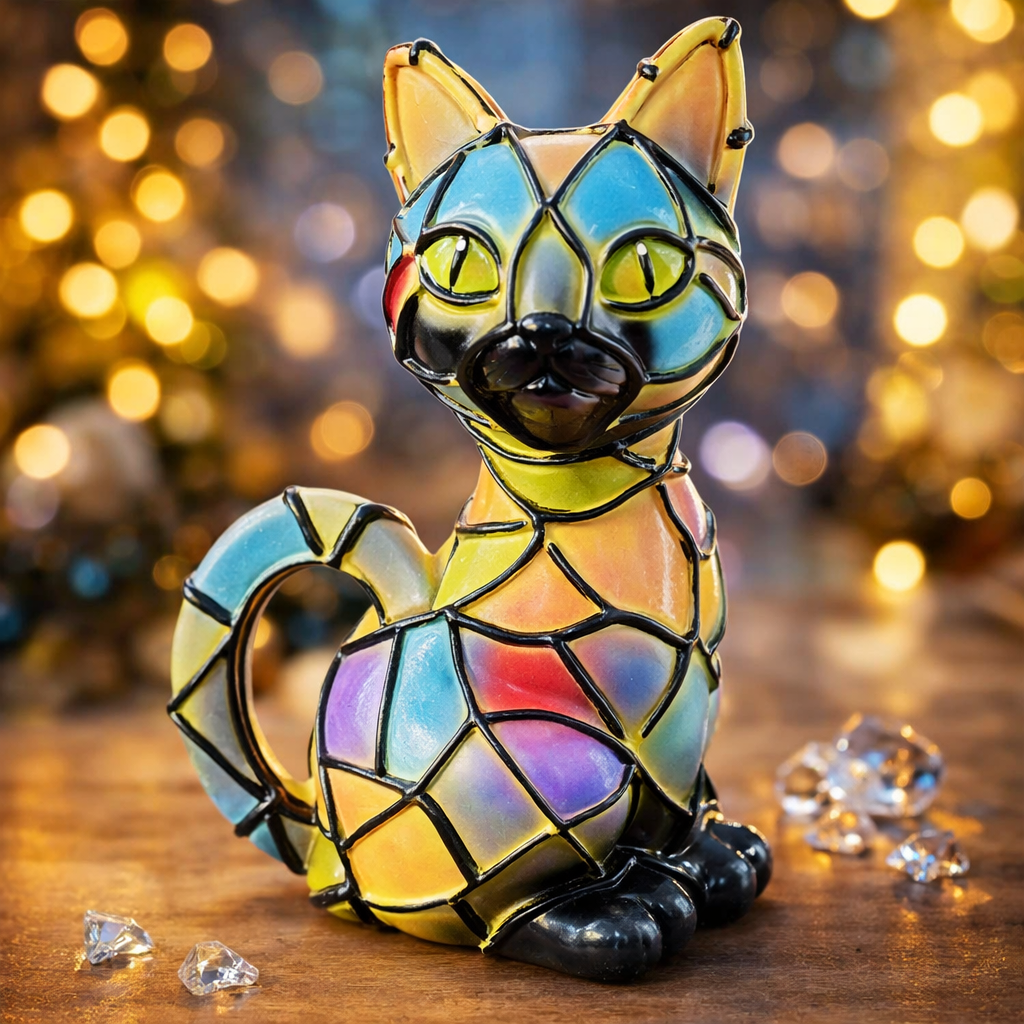 Decorative Cat Table Lamp with Tiffany Style Mosaic for Interior