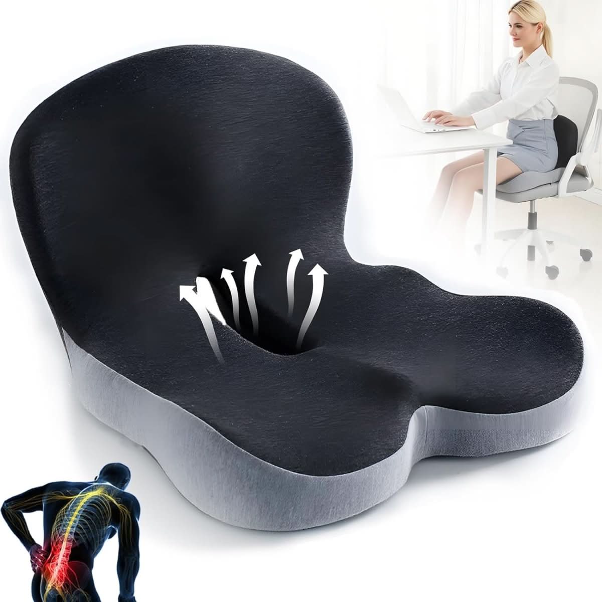 Cushion with Ergonomic Memory Foam Seat Design for Office and Car for Comfortable Sitting