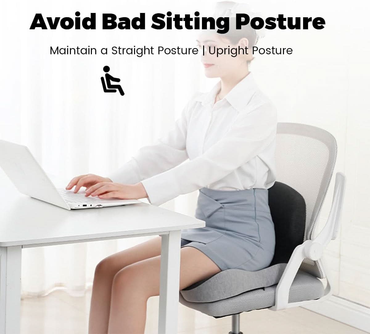 Cushion with Ergonomic Memory Foam Seat Design for Office and Car for Comfortable Sitting
