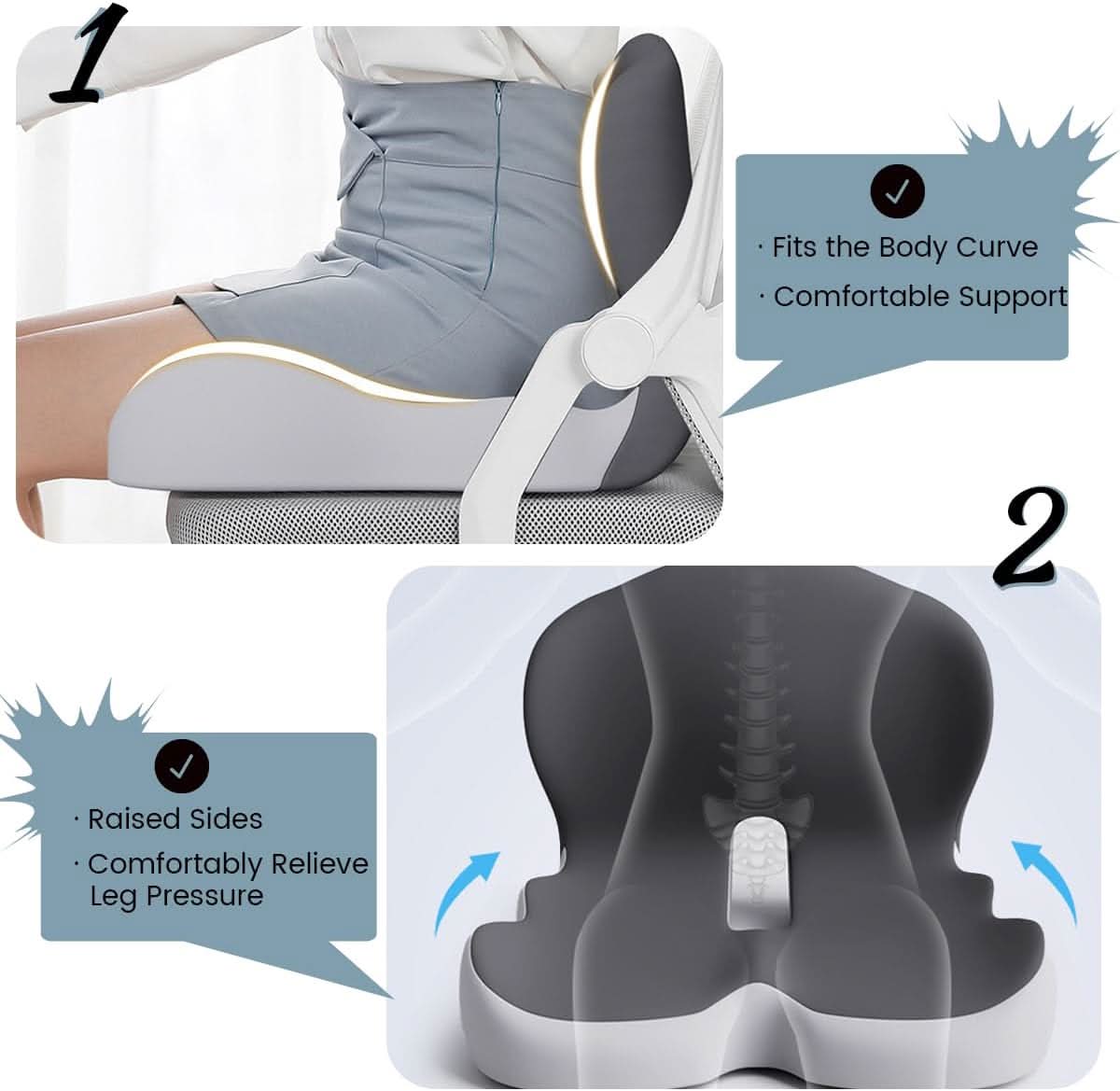 Cushion with Ergonomic Memory Foam Seat Design for Office and Car for Comfortable Sitting
