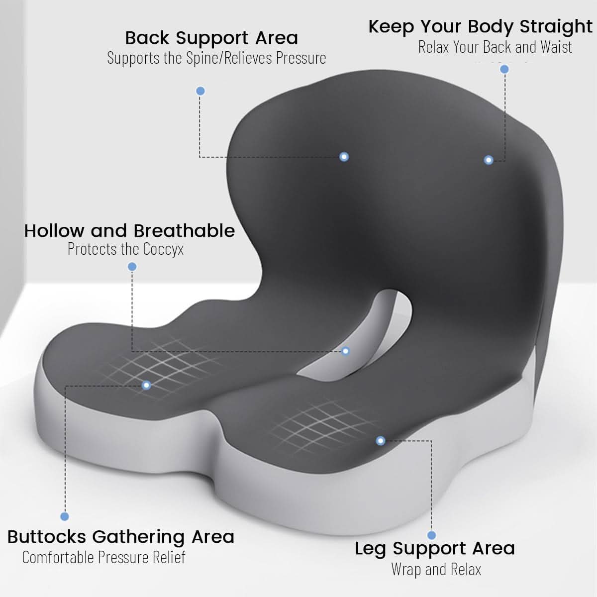 Cushion with Ergonomic Memory Foam Seat Design for Office and Car for Comfortable Sitting