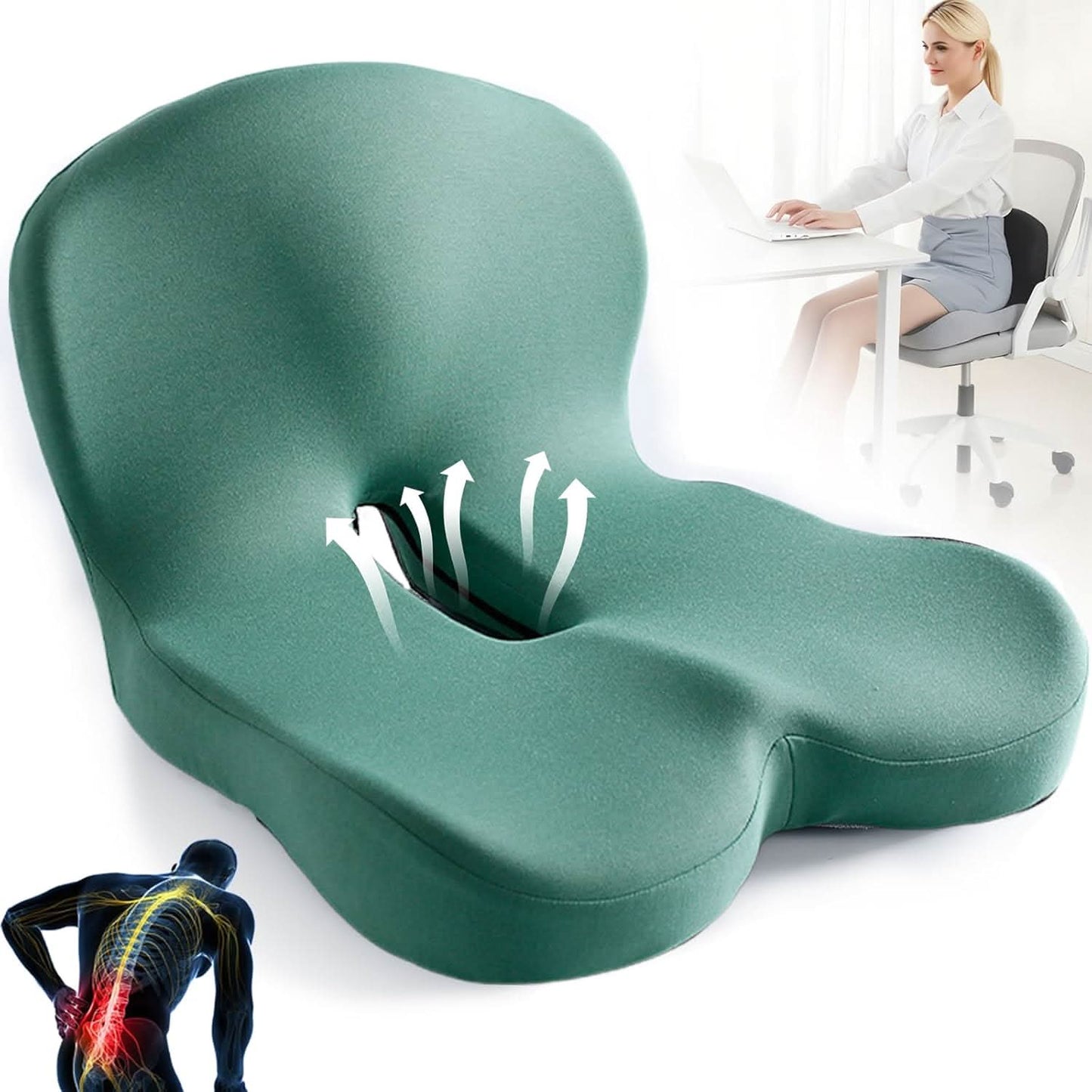 Cushion with Ergonomic Memory Foam Seat Design for Office and Car for Comfortable Sitting