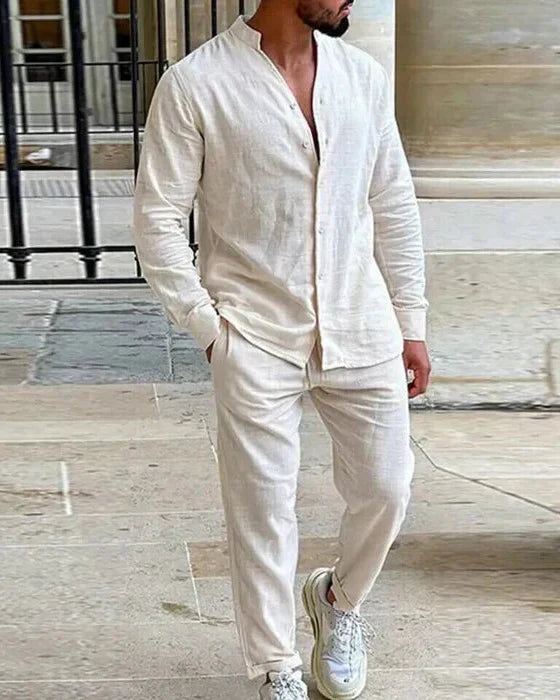 Men's Linen Set with Long Sleeves and Comfortable Trousers