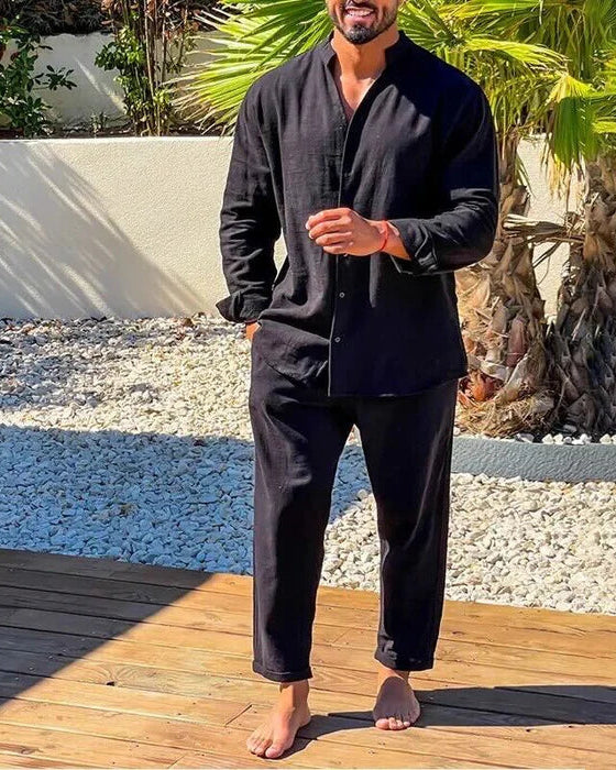 Men's Linen Set with Long Sleeves and Comfortable Trousers