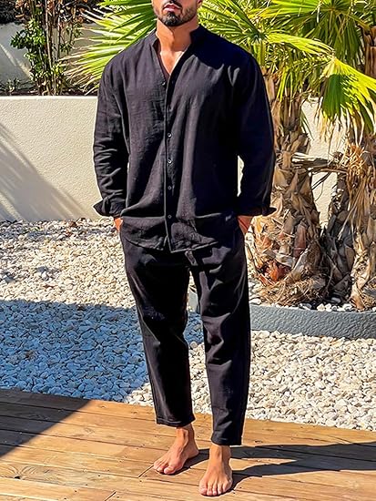 Men's Linen Set with Long Sleeves and Comfortable Trousers