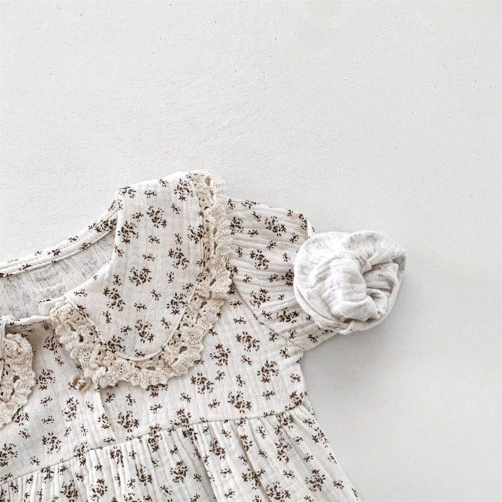 Set with Baby Romper Design for Girls with Floral Print and Bonnet