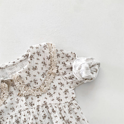 Set with Baby Romper Design for Girls with Floral Print and Bonnet