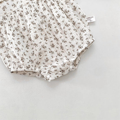 Set with Baby Romper Design for Girls with Floral Print and Bonnet