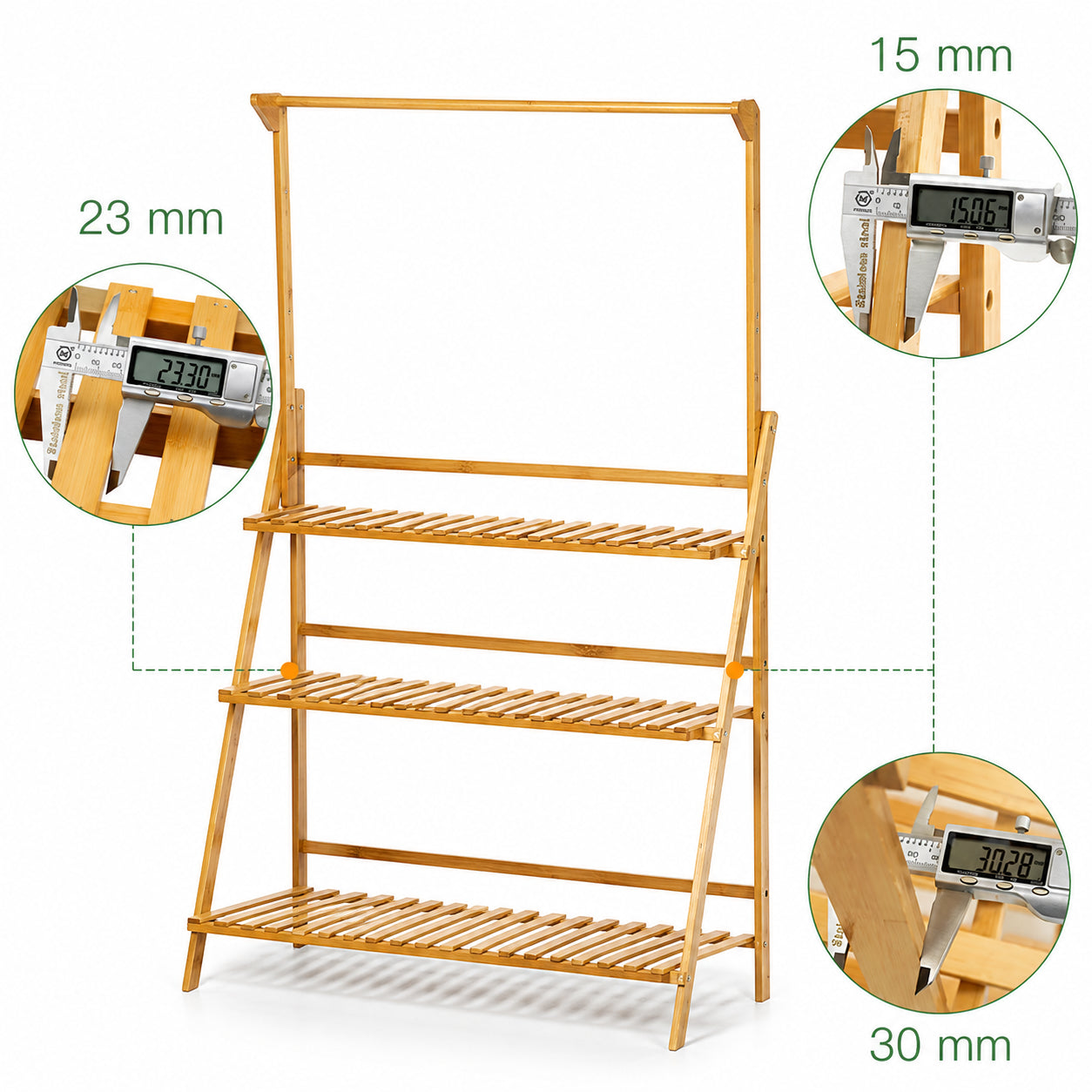Folding Bamboo Plant Stand with Hanging Rack