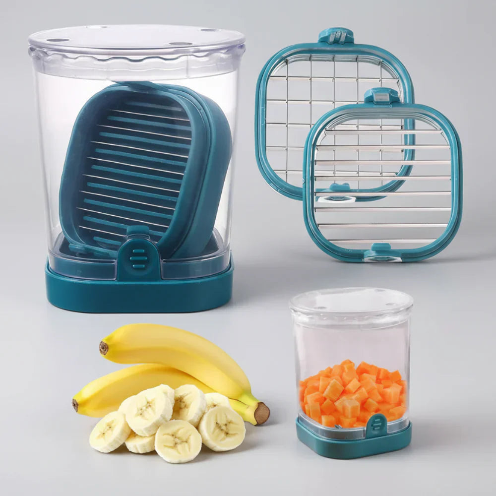 Bowl with Fruit Slicer with Collection and Interchangeable Blades for Quick Cutting
