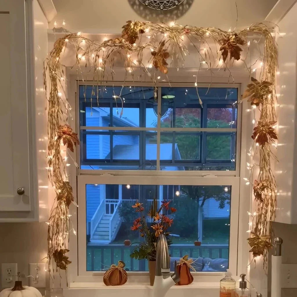 Decorative Light Garland with Green Branches and LED Lighting for Atmosphere