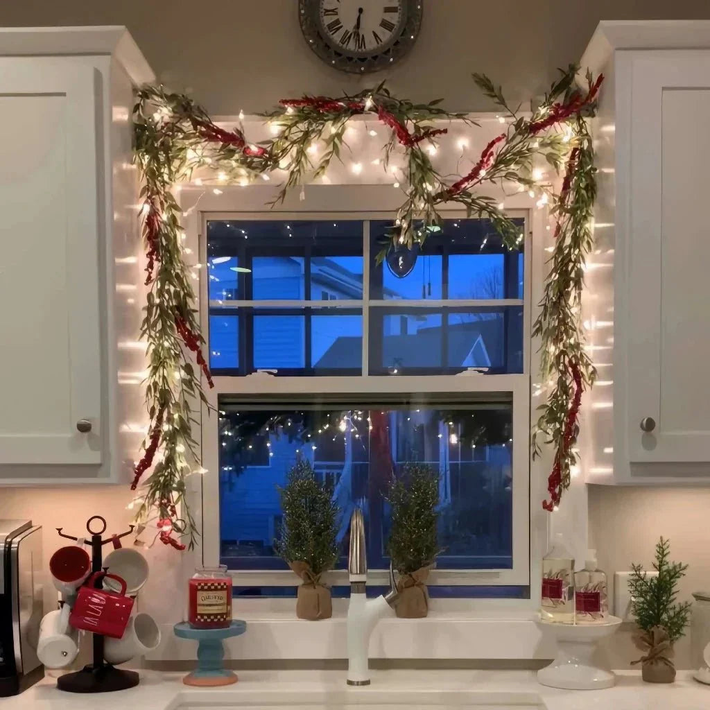 Decorative Light Garland with Green Branches and LED Lighting for Atmosphere