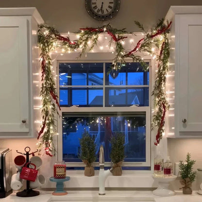 Decorative Light Garland with Green Branches and LED Lighting for Atmosphere
