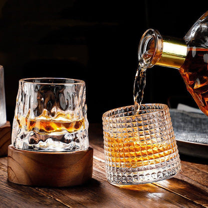 Glasses with Rotating Crystal Whiskey Geometric Design