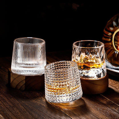 Glasses with Rotating Crystal Whiskey Geometric Design