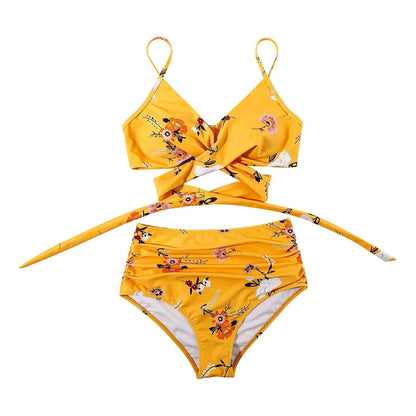 Ladies High Waist Bikini with Tropical Print and Pads