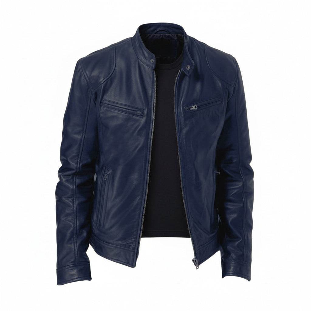 Stand with Men's Leather Jacket with Up Collar and Zip for Timeless, Stylish, and Comfortable