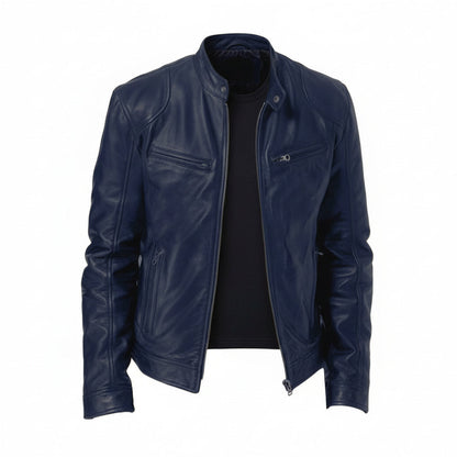 Stand with Men's Leather Jacket with Up Collar and Zip for Timeless, Stylish, and Comfortable
