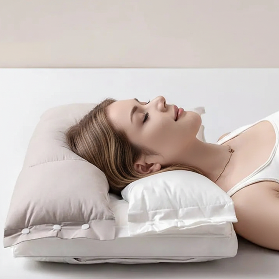 Pillow with Ergonomically Adjustable Neck Unisex with Double Layer for Travel