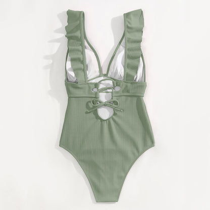 Swimsuit for Women with Ruffles and Deep V-Neck