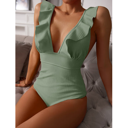 Swimsuit for Women with Ruffles and Deep V-Neck
