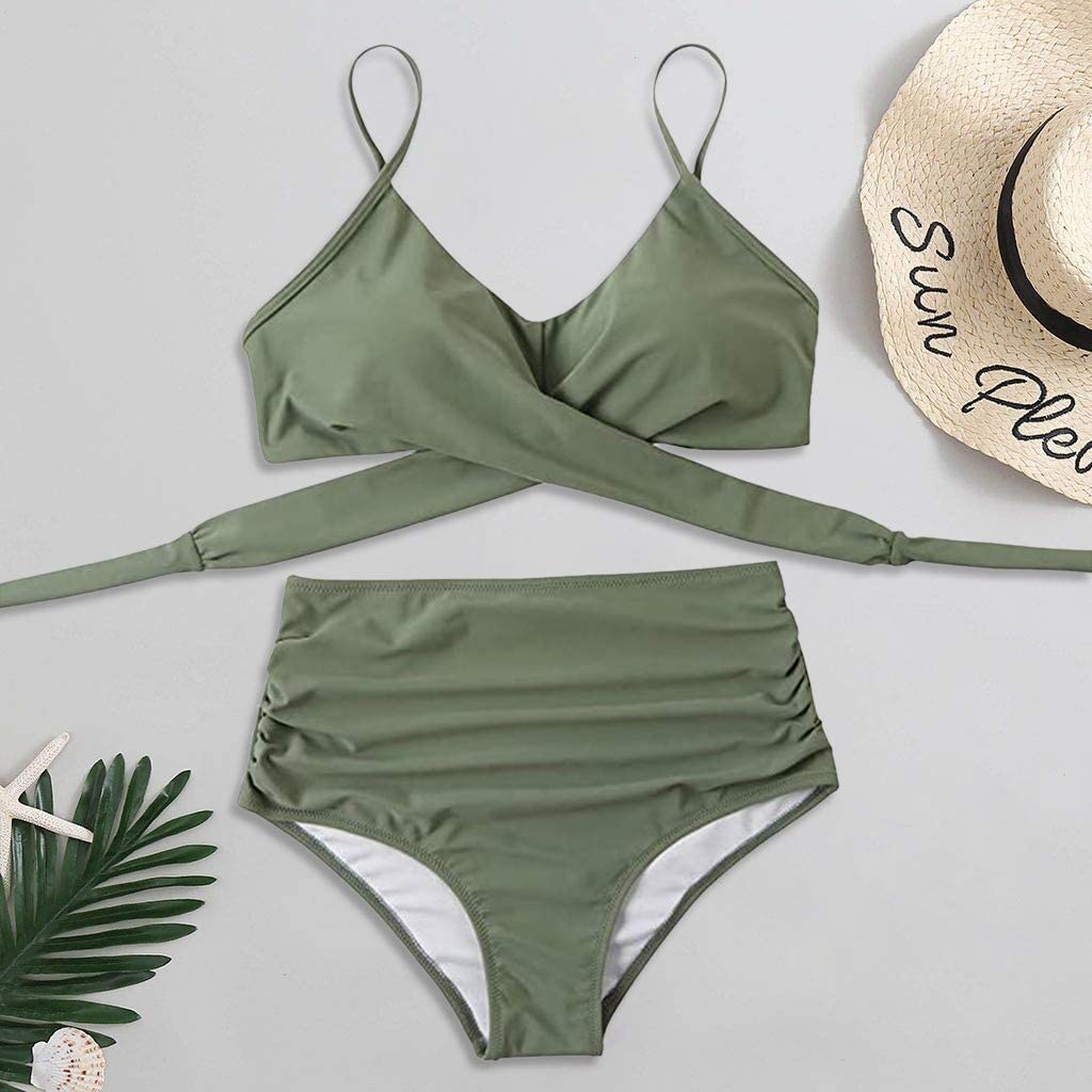 Ladies High Waist Bikini with Tropical Print and Pads