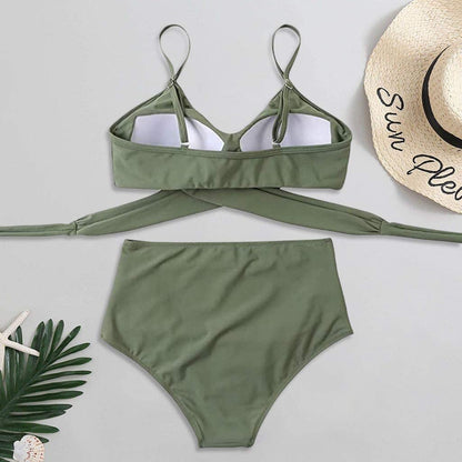 Ladies High Waist Bikini with Tropical Print and Pads