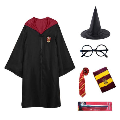 Kids’ Enchanted Wizard Cloak for Pointed Hood & Striped Scarf Set
