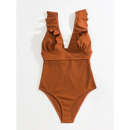 Swimsuit for Women with Ruffles and Deep V-Neck