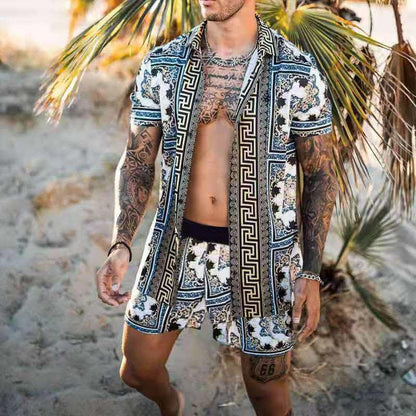 Set with Men's Summer Short Sleeves and Matching Shorts