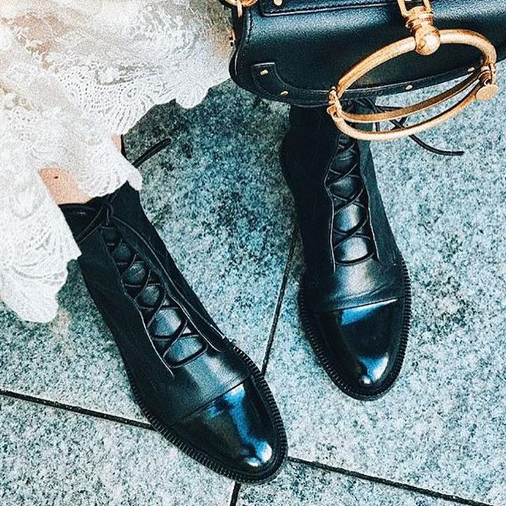 Boots with Ladies' Leather Ankle Lace-Up for Timeless and Comfortable