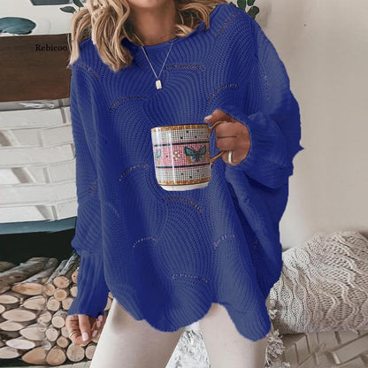 Ladies Oversized Jumper with Openwork Pattern for Comfortable and Trendy