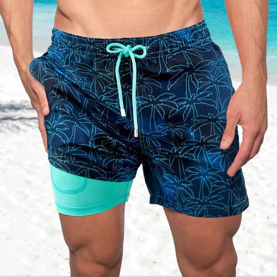 Men's Swim Shorts with Quick-Drying Fabric and Compression Liner