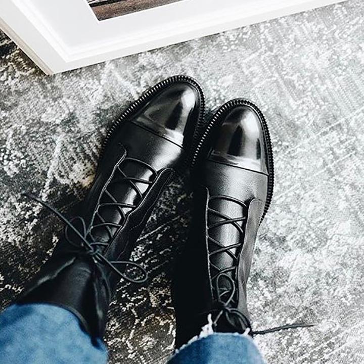 Boots with Ladies' Leather Ankle Lace-Up for Timeless and Comfortable