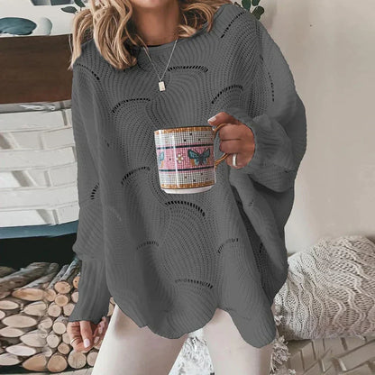 Ladies Oversized Jumper with Openwork Pattern for Comfortable and Trendy