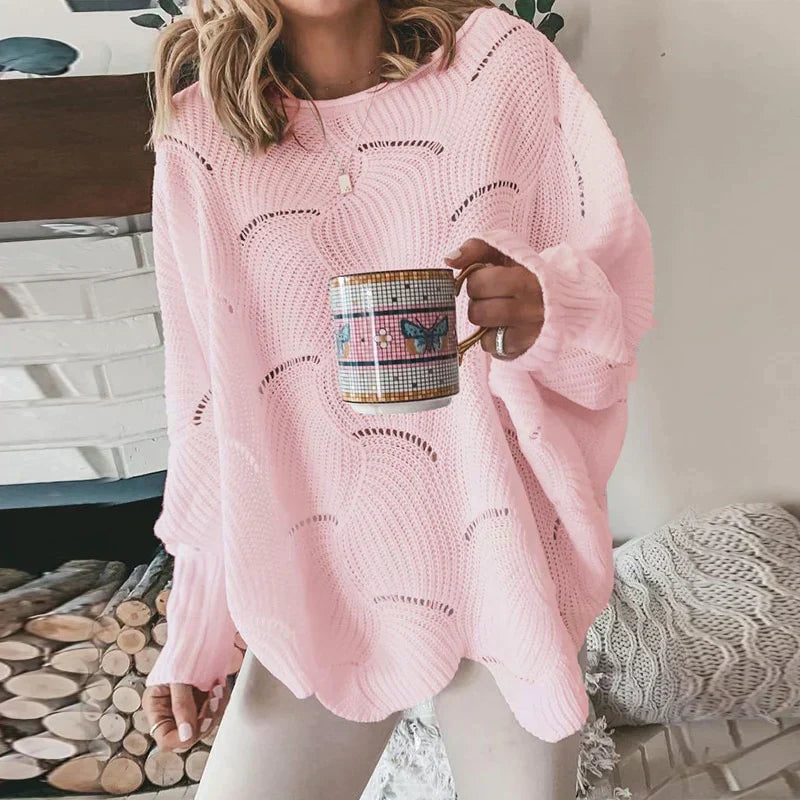 Ladies Oversized Jumper with Openwork Pattern for Comfortable and Trendy