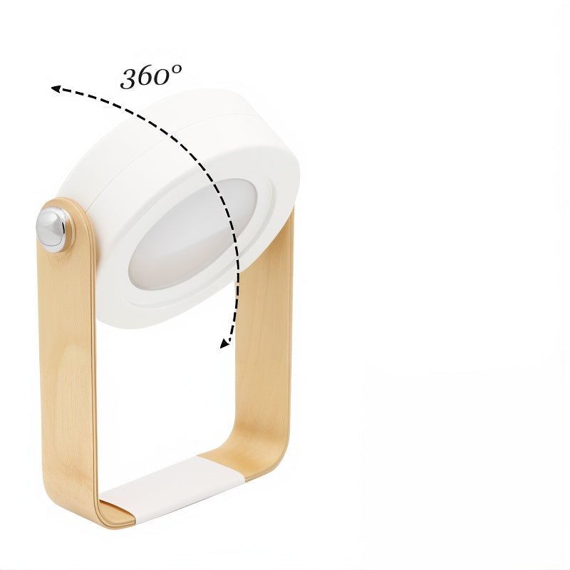Table Lamp with Dimmable LED Wooden Frame and 360-Degree Adjustable Light