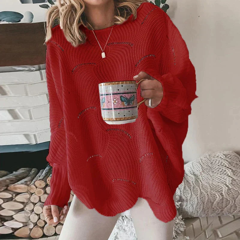 Ladies Oversized Jumper with Openwork Pattern for Comfortable and Trendy
