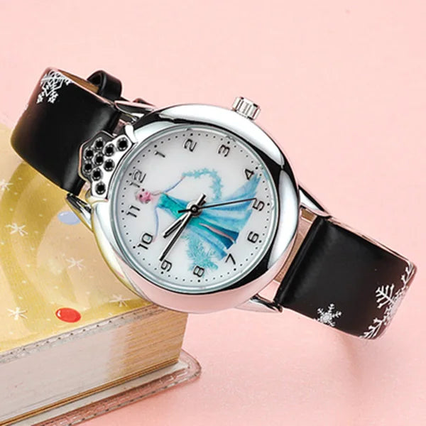 Watch with Frozen Princess Elsa Design for Kids with Leather Band and Magical Design