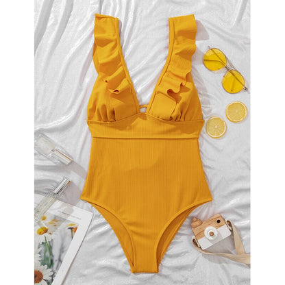 Swimsuit for Women with Ruffles and Deep V-Neck