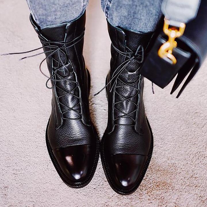 Boots with Ladies' Leather Ankle Lace-Up for Timeless and Comfortable