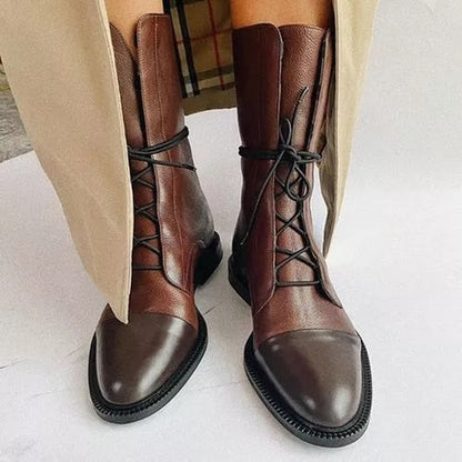 Boots with Ladies' Leather Ankle Lace-Up for Timeless and Comfortable