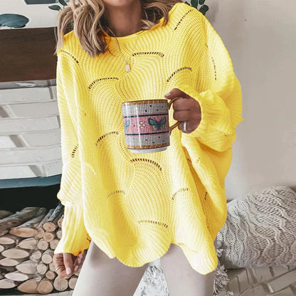 Ladies Oversized Jumper with Openwork Pattern for Comfortable and Trendy