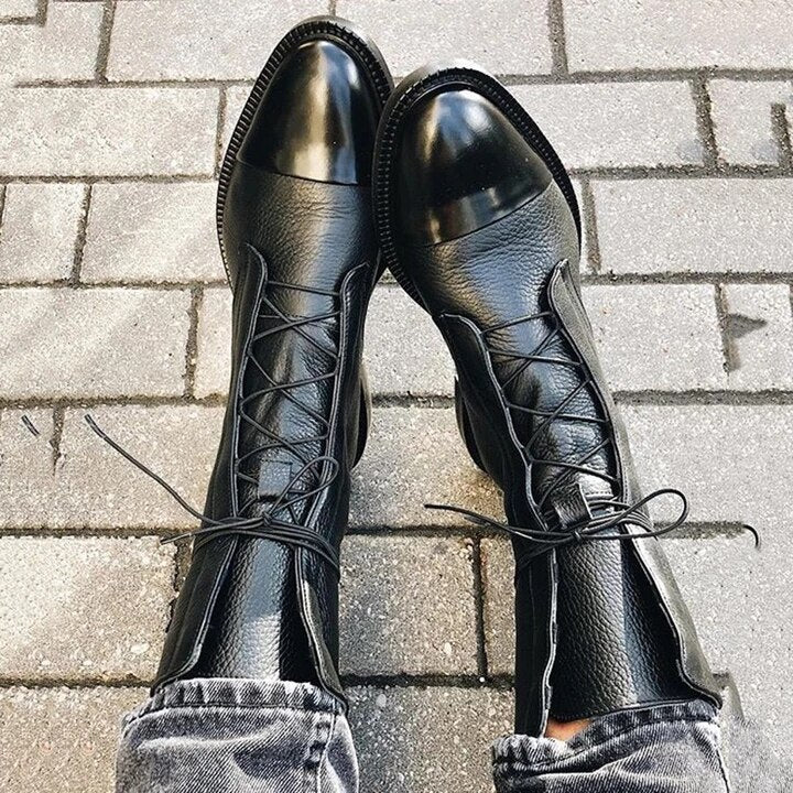 Boots with Ladies' Leather Ankle Lace-Up for Timeless and Comfortable