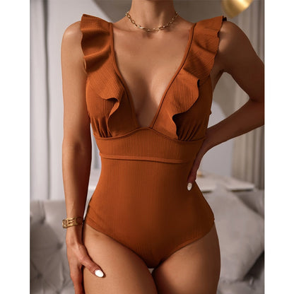 Swimsuit for Women with Ruffles and Deep V-Neck