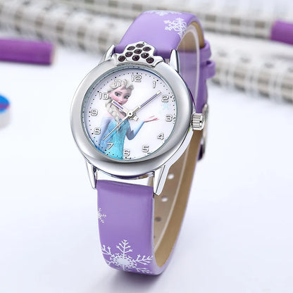 Watch with Frozen Princess Elsa Design for Kids with Leather Band and Magical Design